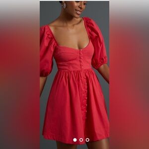 NWT Anthropologie size Small red puff sleeve mini dress